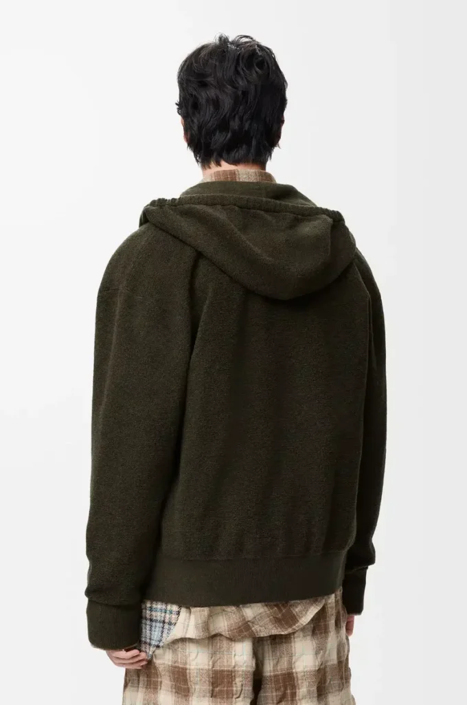 Sweat à capuche zippé Anagram en laine vert kaki
