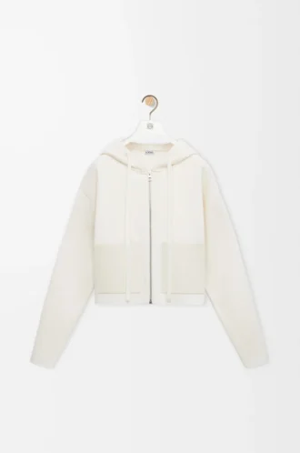 Sweat à capuche zippé en laine Blanc
