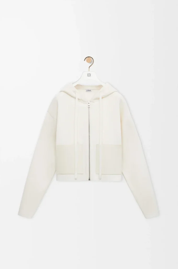 Sweat à capuche zippé en laine Blanc