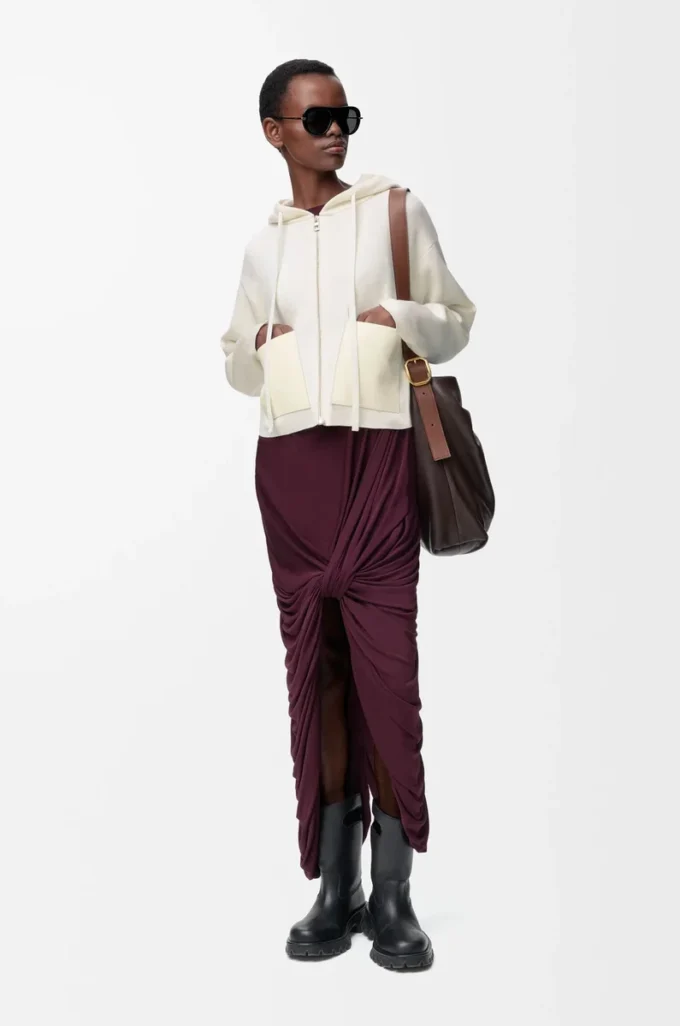 Sweat à capuche zippé en laine Blanc
