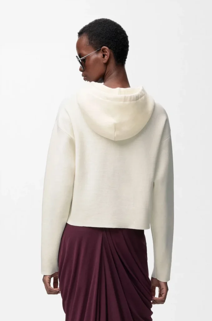 Sweat à capuche zippé en laine Blanc