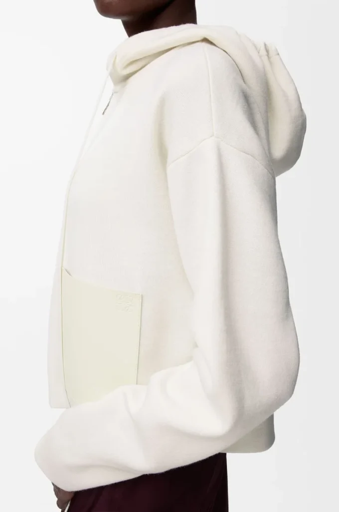 Sweat à capuche zippé en laine Blanc