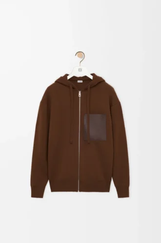 Sweat à capuche zippé en laine Marron