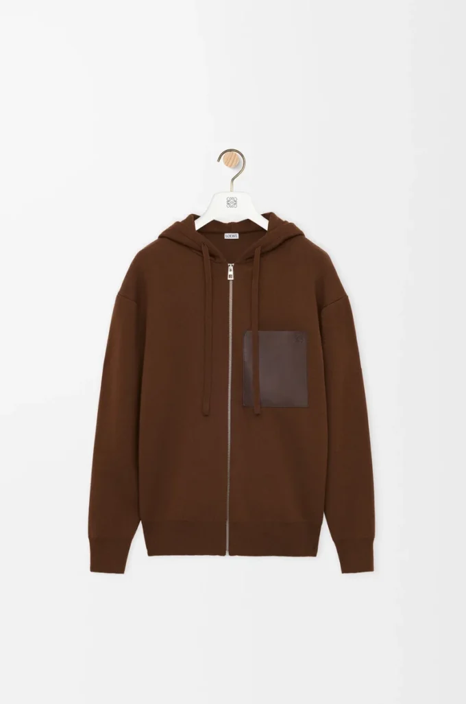 Sweat à capuche zippé en laine Marron Sweat à capuche zippé en laine Marron