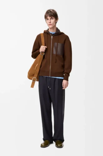 Sweat à capuche zippé en laine Marron