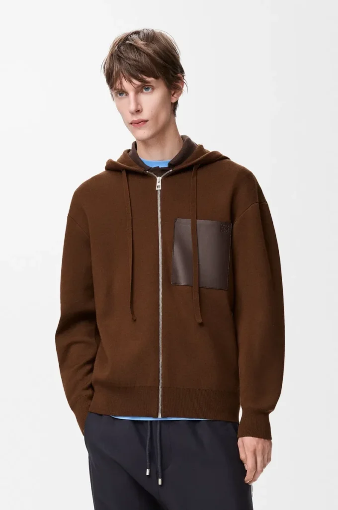 Sweat à capuche zippé en laine Marron Sweat à capuche zippé en laine Marron