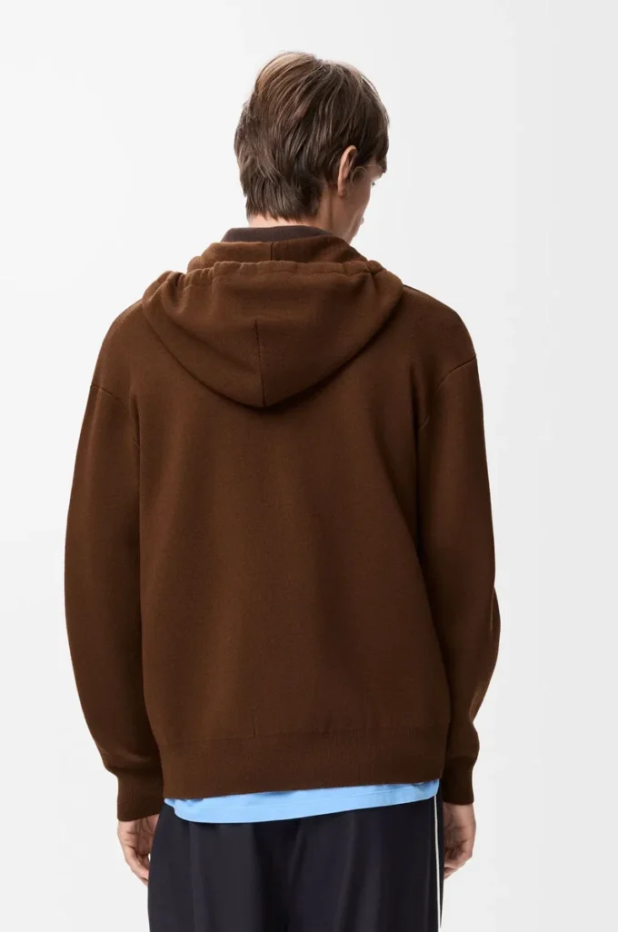 Sweat à capuche zippé en laine Marron Sweat à capuche zippé en laine Marron