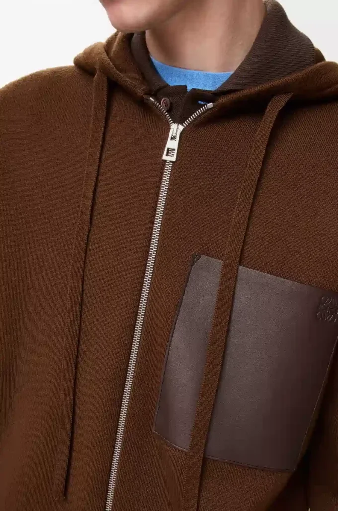 Sweat à capuche zippé en laine Marron Sweat à capuche zippé en laine Marron