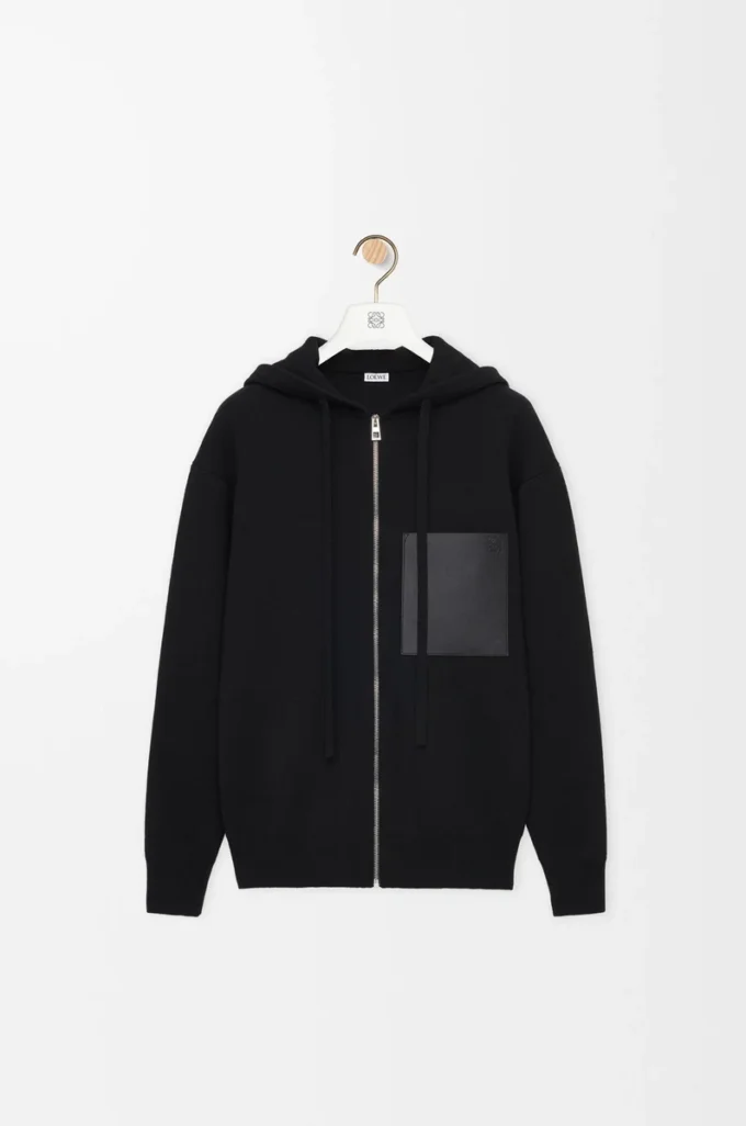 Sweat à capuche zippé en laine Noir