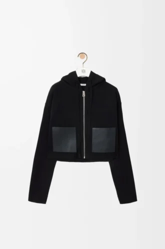 Sweat à capuche zippé en laine Noir