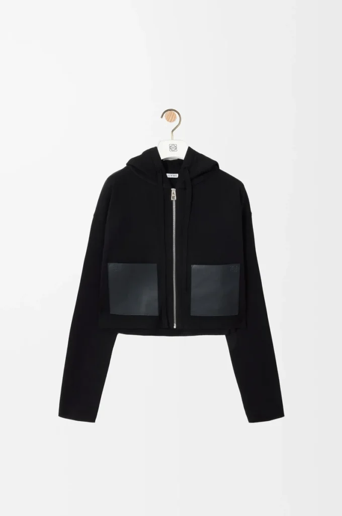Sweat à capuche zippé en laine Noir
