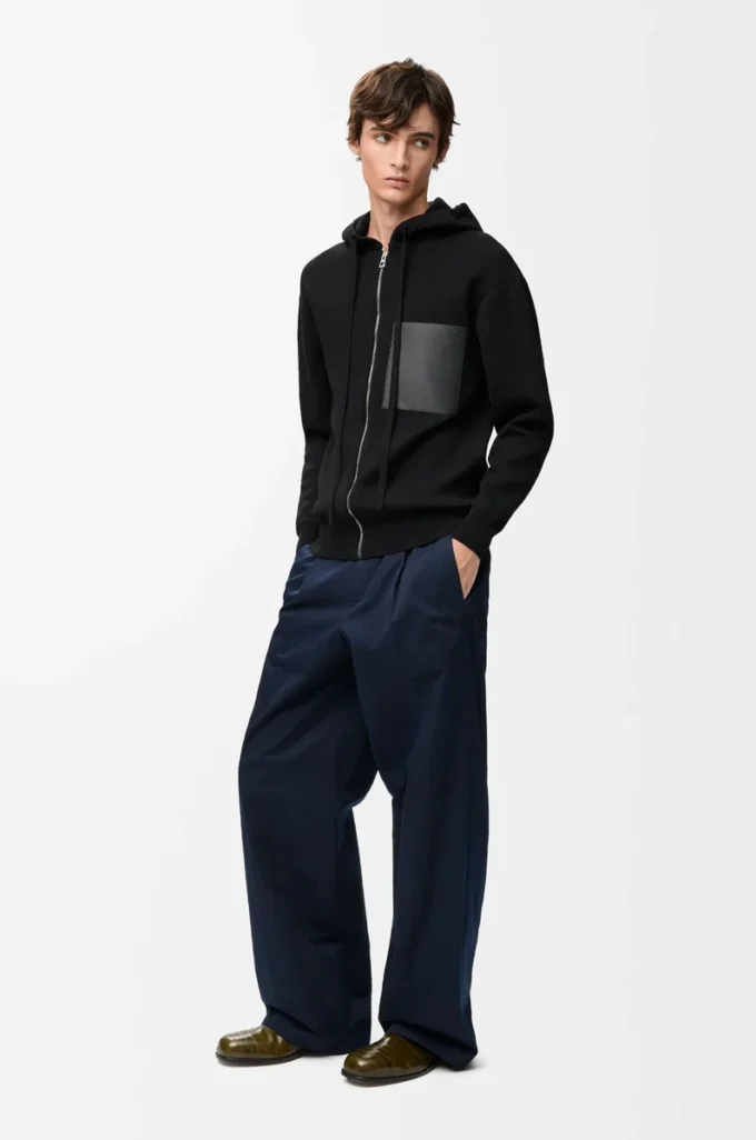 Sweat à capuche zippé en laine Noir