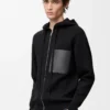 Sweat à capuche zippé en laine Noir