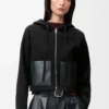 Sweat à capuche zippé en laine Noir