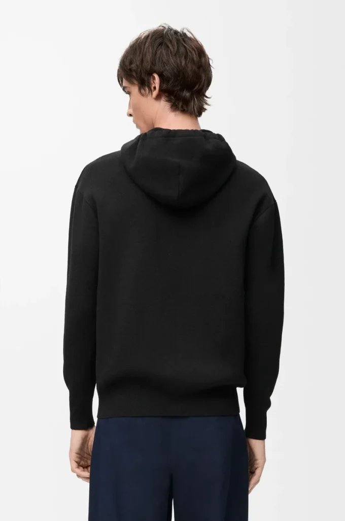 Sweat à capuche zippé en laine Noir