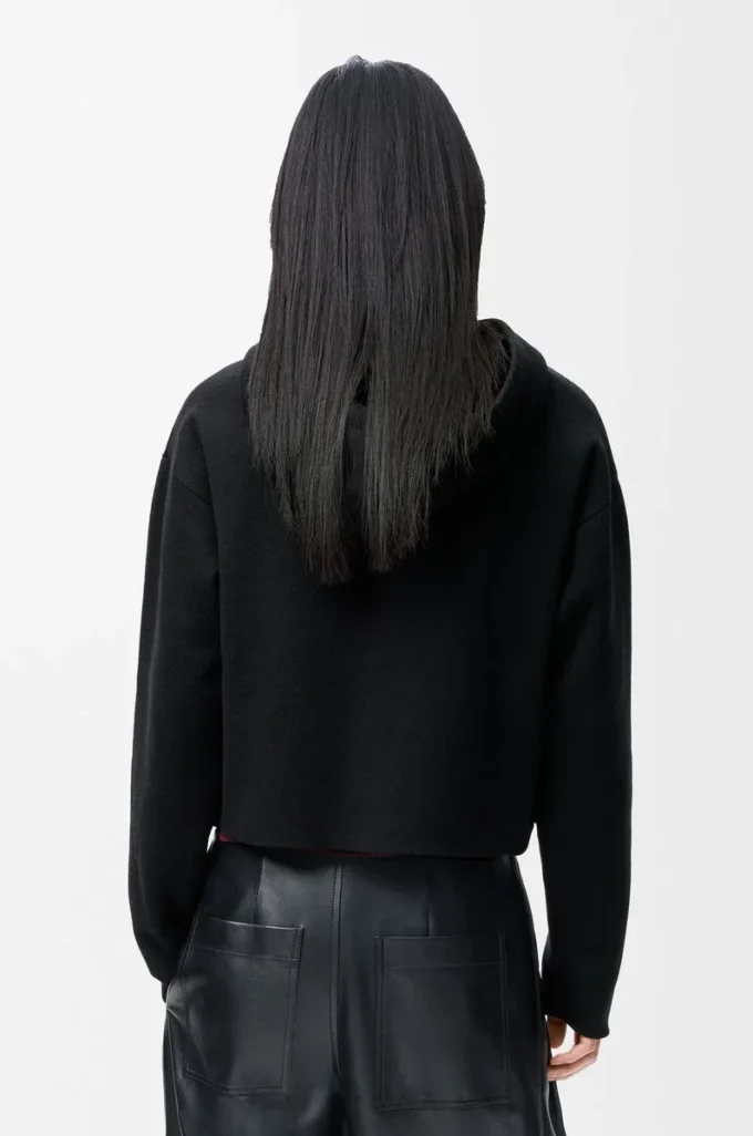 Sweat à capuche zippé en laine Noir