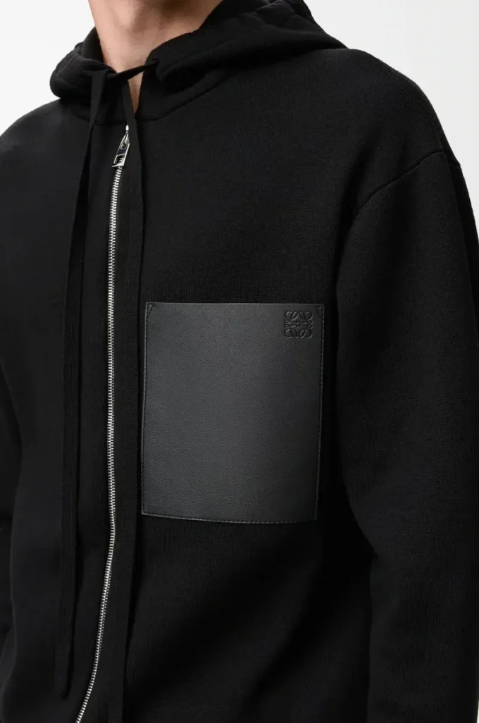 Sweat à capuche zippé en laine Noir