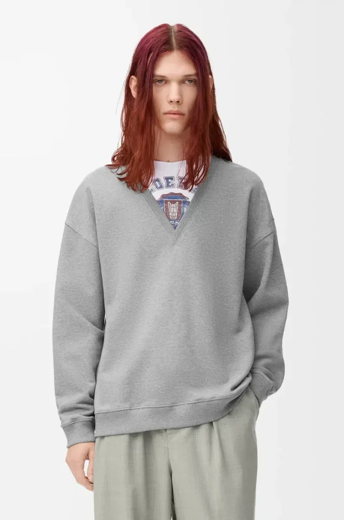 Sweat-shirt en coton gris chiné