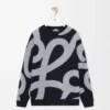 Sweat-shirt en laine et coton Bleu marine/Gris