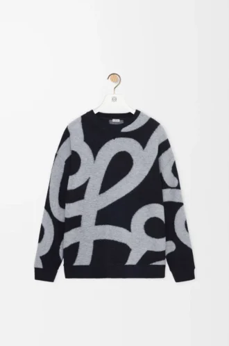Sweat-shirt en laine et coton Bleu marine/Gris