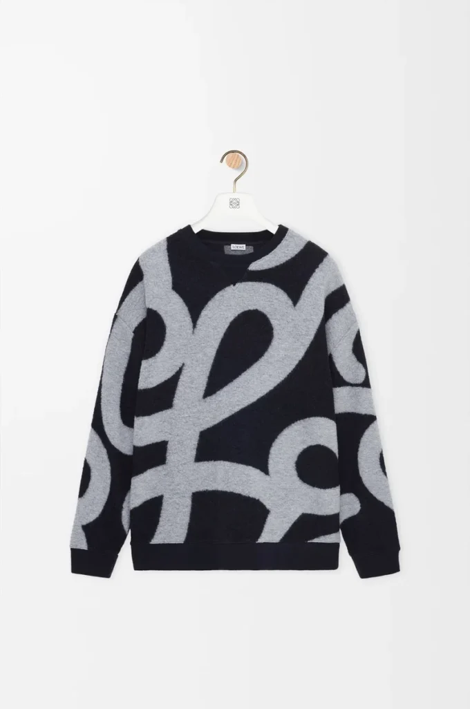 Sweat-shirt en laine et coton Bleu marine/Gris