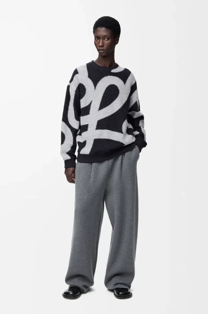 Sweat-shirt en laine et coton Bleu marine/Gris