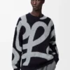 Sweat-shirt en laine et coton Bleu marine/Gris