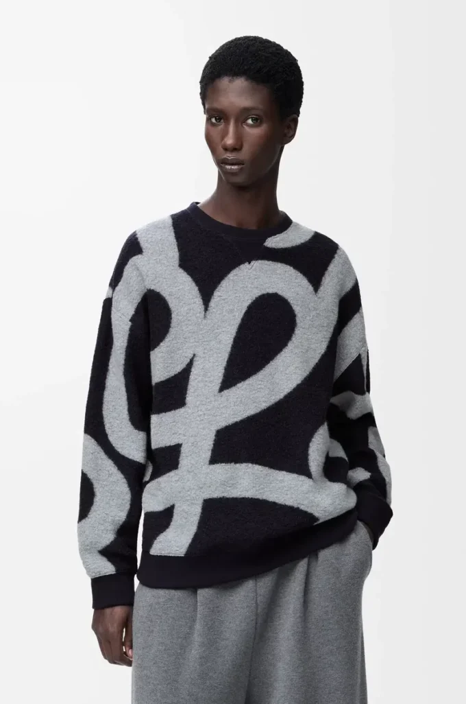 Sweat-shirt en laine et coton Bleu marine/Gris