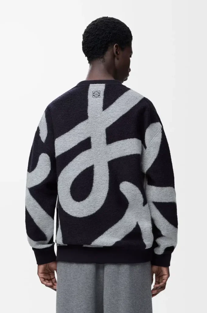 Sweat-shirt en laine et coton Bleu marine/Gris