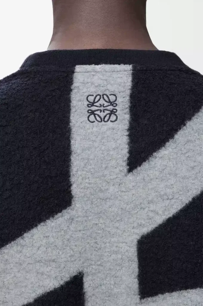 Sweat-shirt en laine et coton Bleu marine/Gris