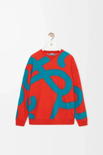 Sweat-shirt en laine et coton bleu/orange
