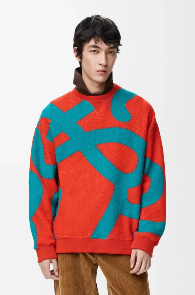 Sweat-shirt en laine et coton bleu/orange Sweat-shirt en laine et coton bleu/orange