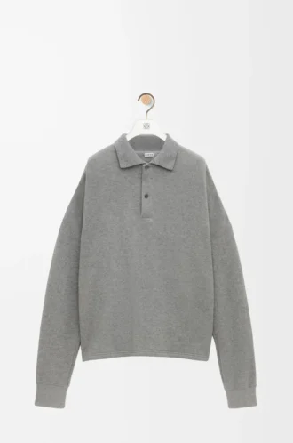 Sweat-shirt polo en coton et cachemire gris plomb
