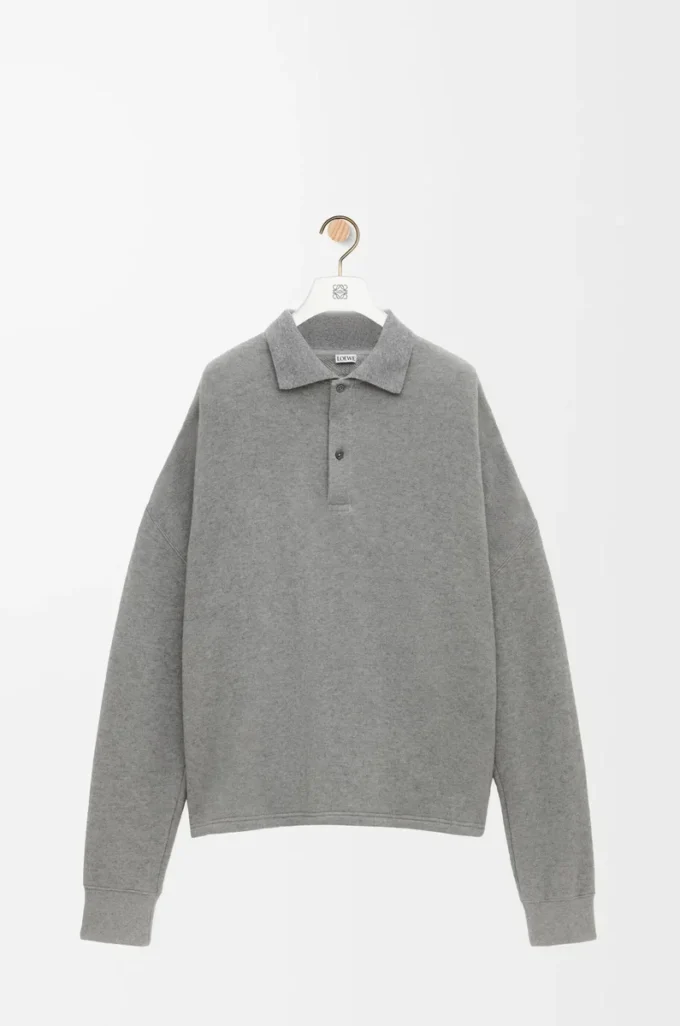 Sweat-shirt polo en coton et cachemire gris plomb Sweat-shirt polo en coton et cachemire gris plomb