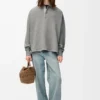 Sweat-shirt polo en coton et cachemire gris plomb Sweat-shirt polo en coton et cachemire gris plomb