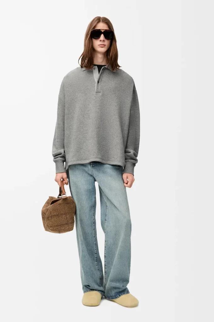 Sweat-shirt polo en coton et cachemire gris plomb Sweat-shirt polo en coton et cachemire gris plomb