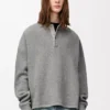 Sweat-shirt polo en coton et cachemire gris plomb Sweat-shirt polo en coton et cachemire gris plomb