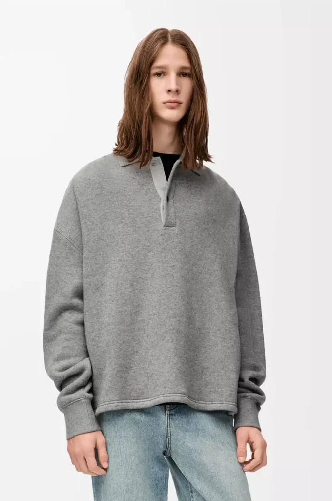 Sweat-shirt polo en coton et cachemire gris plomb Sweat-shirt polo en coton et cachemire gris plomb