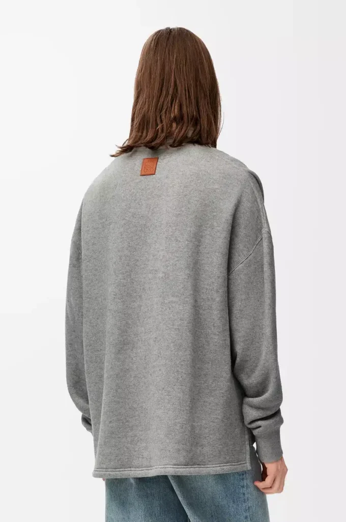 Sweat-shirt polo en coton et cachemire gris plomb Sweat-shirt polo en coton et cachemire gris plomb