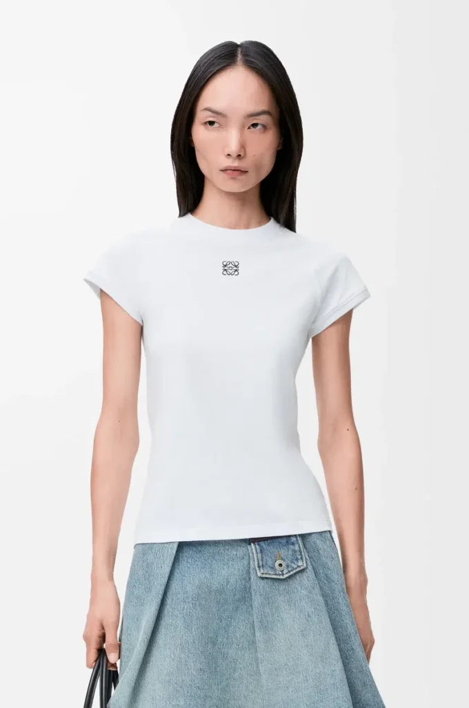 T-shirt ajusté en coton mélangé Blanc T-shirt ajusté en coton mélangé Blanc
