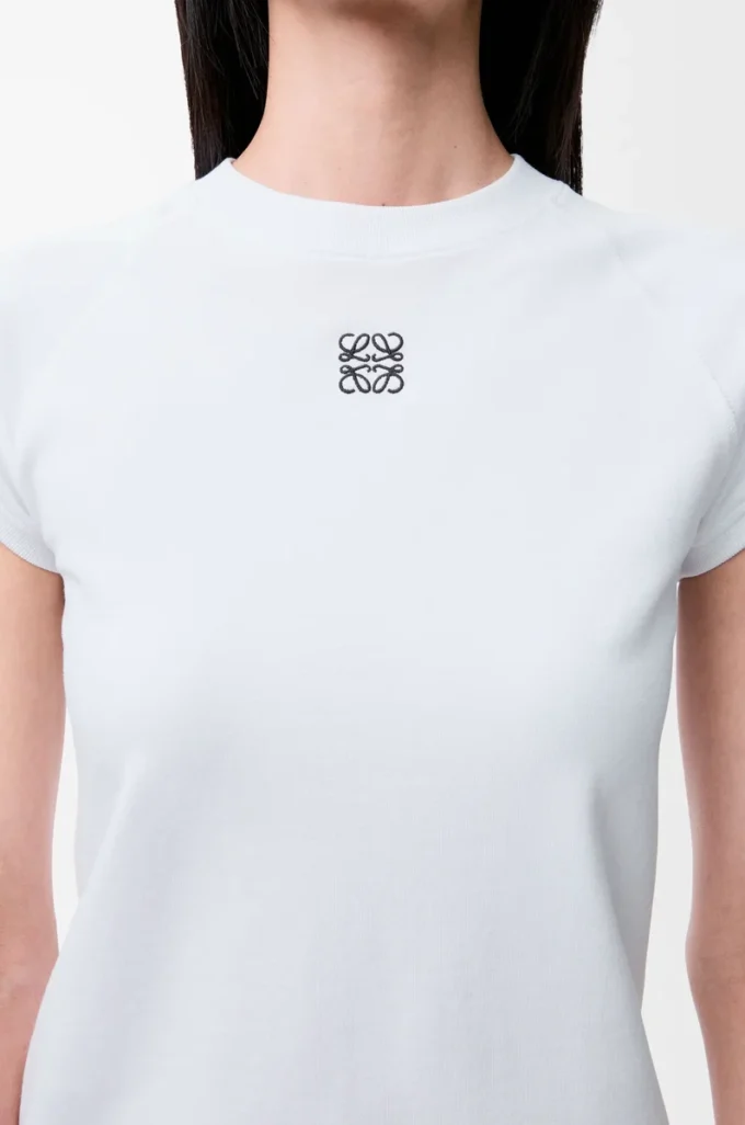 T-shirt ajusté en coton mélangé Blanc T-shirt ajusté en coton mélangé Blanc