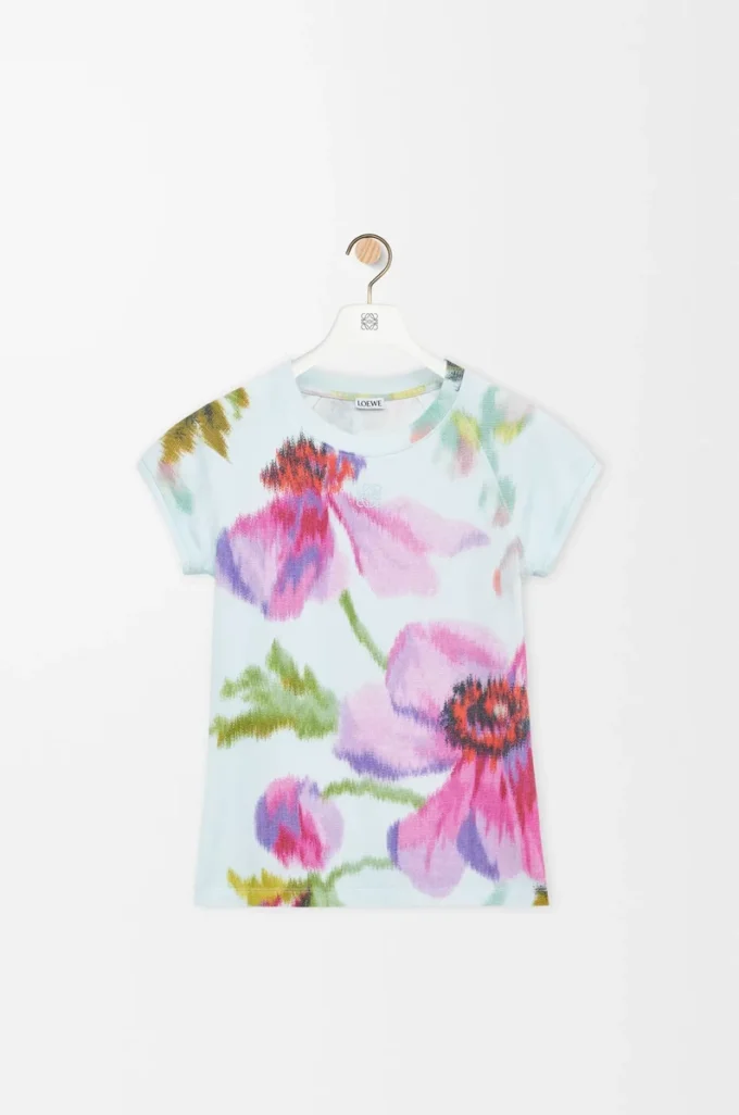 T-shirt ajusté en coton mélangé Bleu clair/Multicolore T-shirt ajusté en coton mélangé Bleu clair/Multicolore