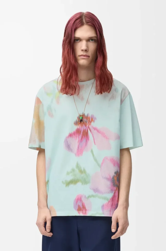 T-shirt ample en coton bleu clair/multicolore