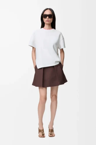 T-shirt asymétrique en coton mélangé blanc