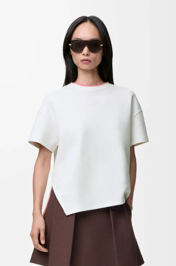 T-shirt asymétrique en coton mélangé blanc