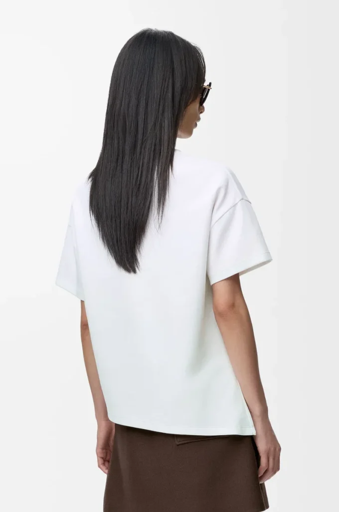 T-shirt asymétrique en coton mélangé blanc