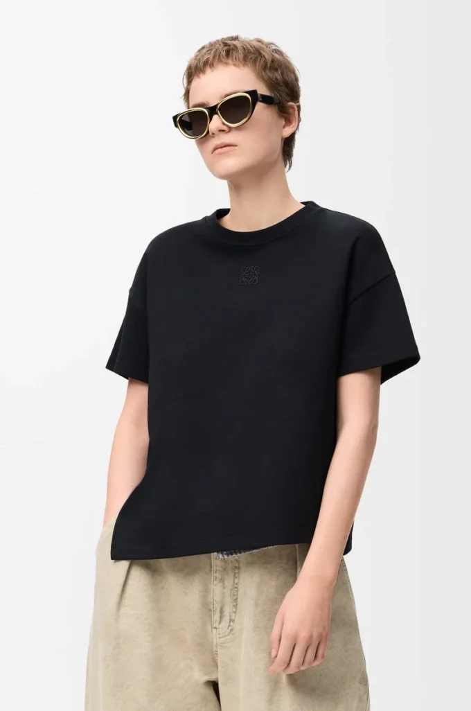 T-shirt asymétrique en coton mélangé Noir T-shirt asymétrique en coton mélangé Noir