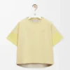 T-shirt coupe carrée en coton et soie gris pâle/citrine clair