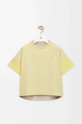 T-shirt coupe carrée en coton et soie gris pâle/citrine clair