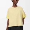 T-shirt coupe carrée en coton et soie gris pâle/citrine clair